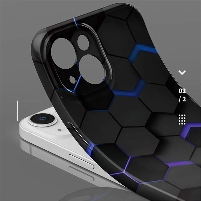 For iPhone 14 Case Hard PC+Soft Silicone Phone Cover with Honeycomb Pattern - Black - 3