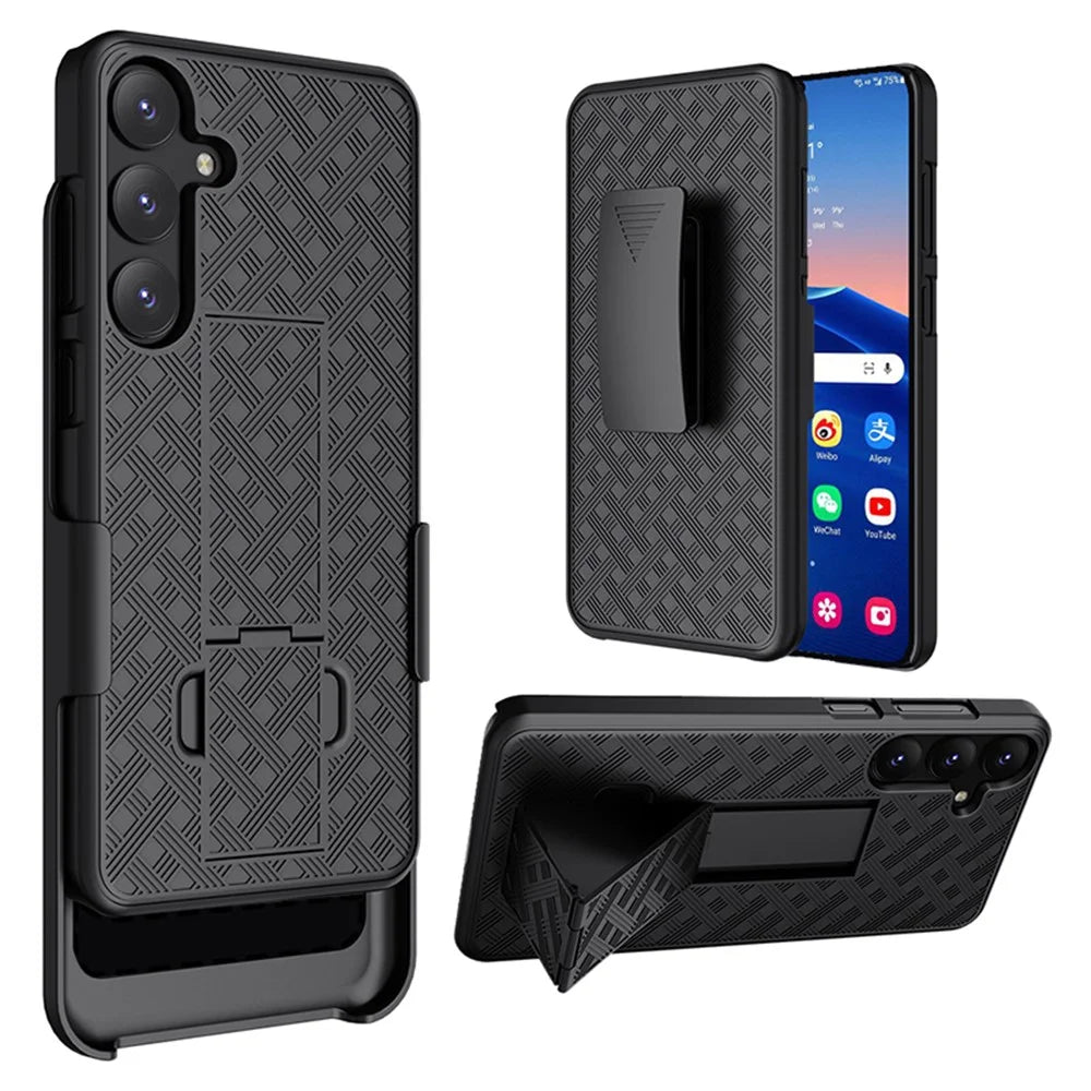 For Samsung Galaxy S24+ Case PC+TPU Sliding Screen Cover Kickstand Phone Shell with Clip - 1