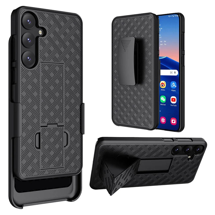 For Samsung Galaxy S24+ Case PC+TPU Sliding Screen Cover Kickstand Phone Shell with Clip - 1