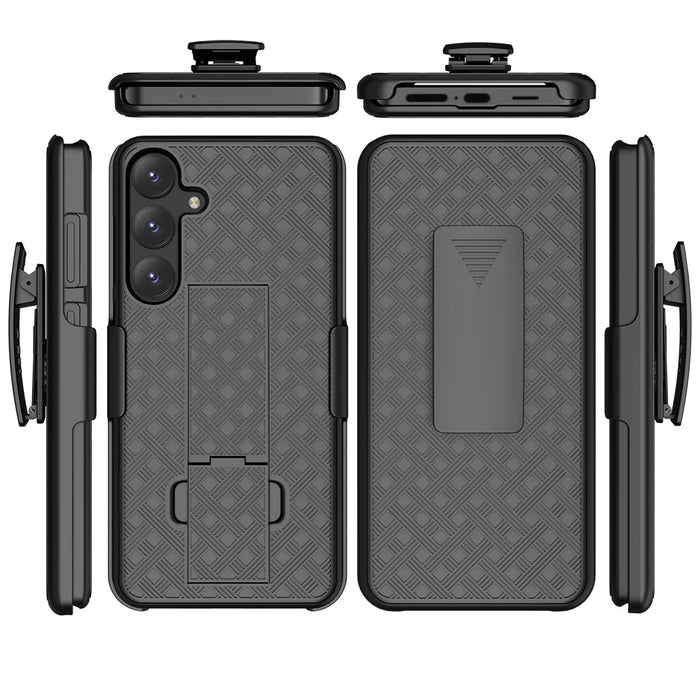 For Samsung Galaxy S24+ Case PC+TPU Sliding Screen Cover Kickstand Phone Shell with Clip - 3