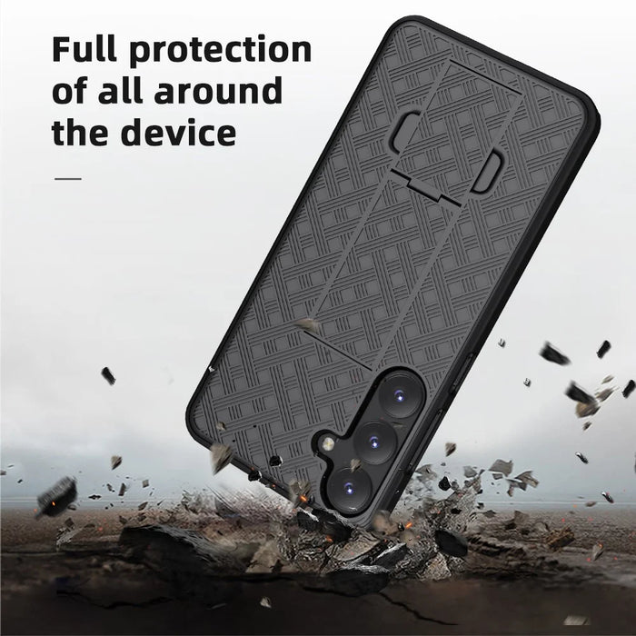 For Samsung Galaxy S24+ Case PC+TPU Sliding Screen Cover Kickstand Phone Shell with Clip - 5