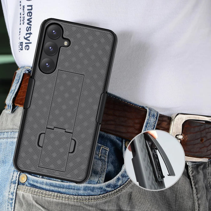 For Samsung Galaxy S24+ Case PC+TPU Sliding Screen Cover Kickstand Phone Shell with Clip - 6