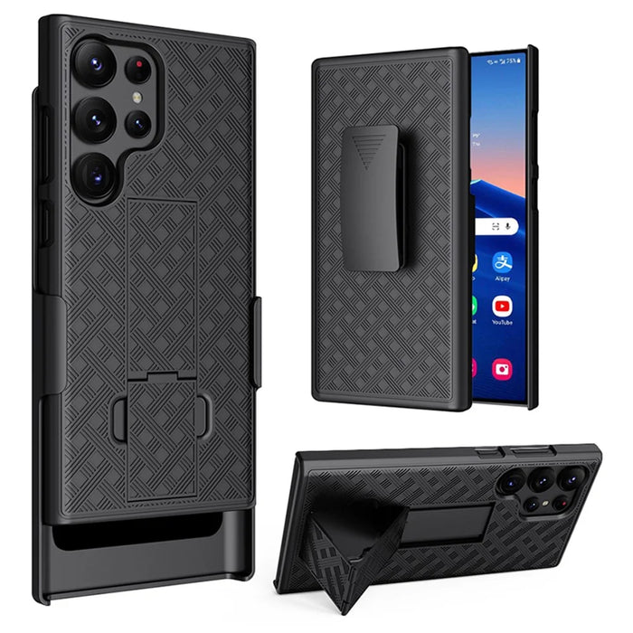 For Samsung Galaxy S24 Ultra Kickstand Case PC+TPU Sliding Screen Cover Phone Case with Clip - 1