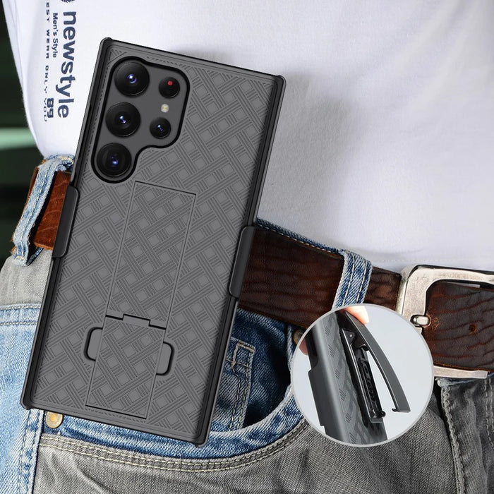 For Samsung Galaxy S24 Ultra Kickstand Case PC+TPU Sliding Screen Cover Phone Case with Clip - 6