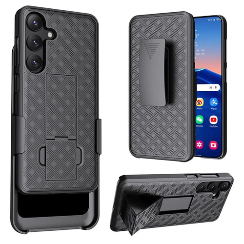For Samsung Galaxy S24 PC+TPU Case Sliding Screen Cover Kickstand Phone Shell with Clip - 1