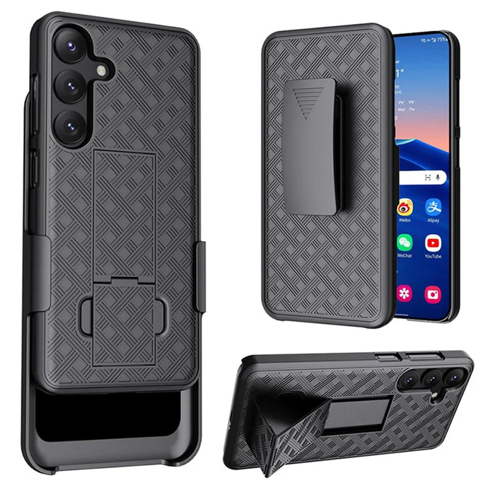 For Samsung Galaxy S24 PC+TPU Case Sliding Screen Cover Kickstand Phone Shell with Clip - 1