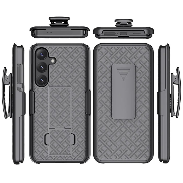 For Samsung Galaxy S24 PC+TPU Case Sliding Screen Cover Kickstand Phone Shell with Clip - 3