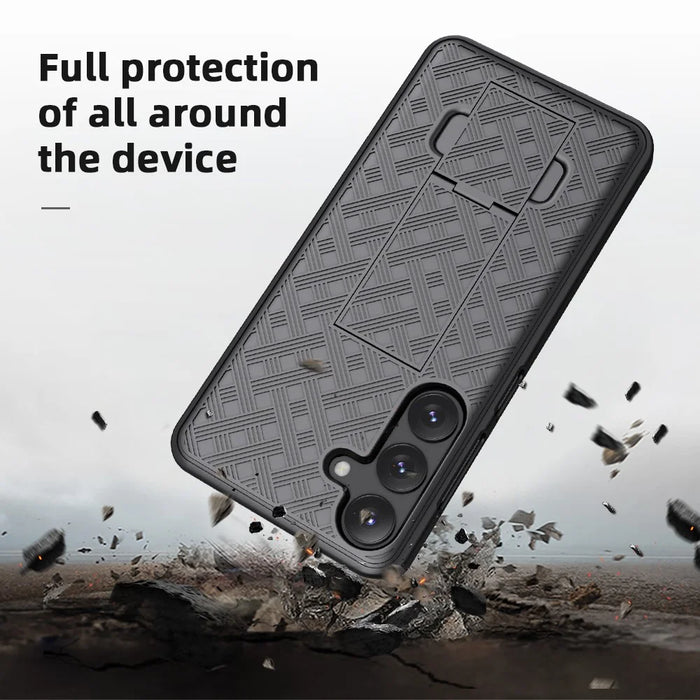 For Samsung Galaxy S24 PC+TPU Case Sliding Screen Cover Kickstand Phone Shell with Clip - 5