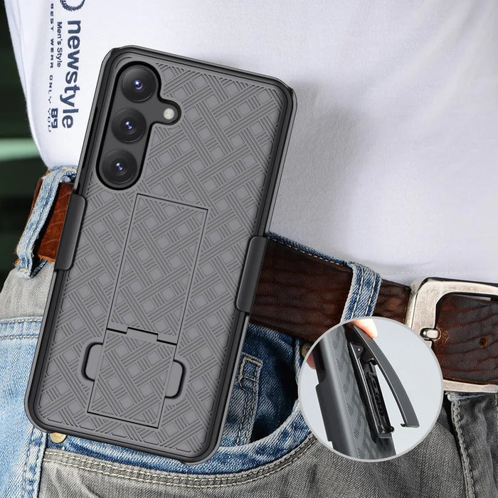 For Samsung Galaxy S24 PC+TPU Case Sliding Screen Cover Kickstand Phone Shell with Clip - 6
