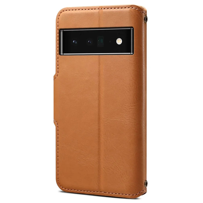 DENIOR For Google Pixel 6 Pro 5G Case Cowhide Texture Stand Shockproof Phone Cover - Khaki - 6