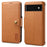 DENIOR For Google Pixel 6 Shockproof Case Cowhide Texture Leather Phone Cover - Khaki - 1