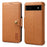 DENIOR For Google Pixel 6a Wallet Phone Case Cowhide Texture Leather Flip Cover - Khaki - 1