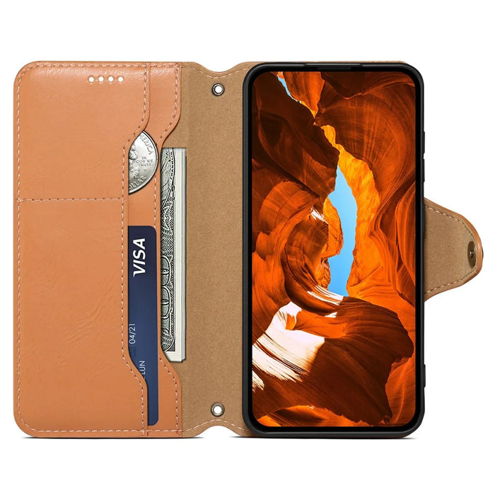 DENIOR For Google Pixel 6a Wallet Phone Case Cowhide Texture Leather Flip Cover - Khaki - 2