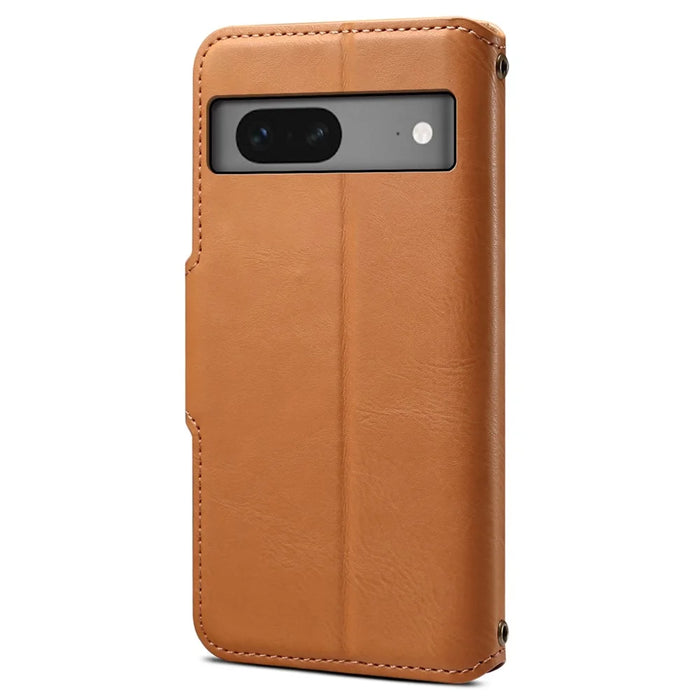 DENIOR For Google Pixel 7 5G Case Cowhide Texture Shockproof Wallet Phone Cover - Khaki - 6