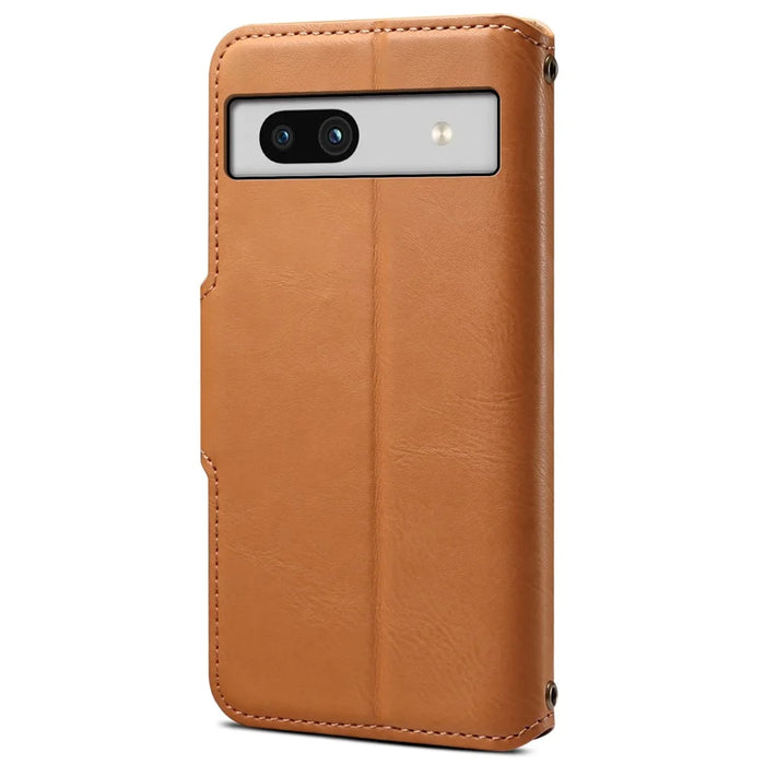 DENIOR For Google Pixel 7a Shockproof Case Cowhide Texture Stand Phone Cover - Khaki - 6