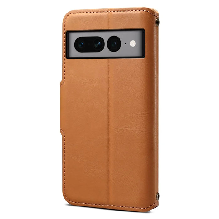 DENIOR For Google Pixel 7 Pro 5G Shockproof Case Cowhide Texture Leather Phone Cover - Khaki - 6