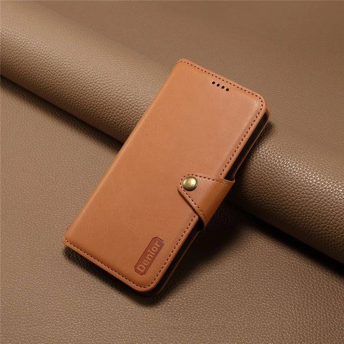 DENIOR For Google Pixel 7 Pro 5G Shockproof Case Cowhide Texture Leather Phone Cover - Khaki - 7