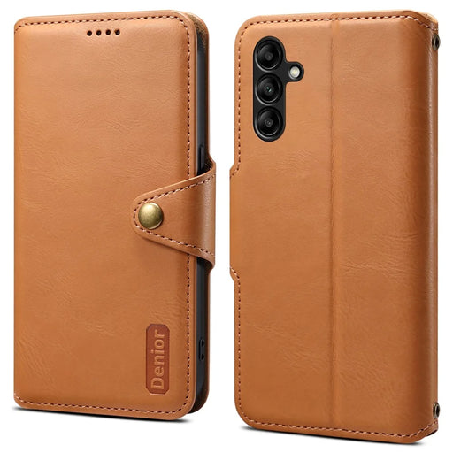 DENIOR For Samsung Galaxy A05s 4G Wallet Phone Case Cowhide Texture Leather Flip Cover - Khaki - 1