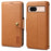 DENIOR For Google Pixel 8a Protective Case Cowhide Texture Leather Phone Cover - Khaki - 1