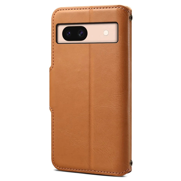 DENIOR For Google Pixel 8a Protective Case Cowhide Texture Leather Phone Cover - Khaki - 6