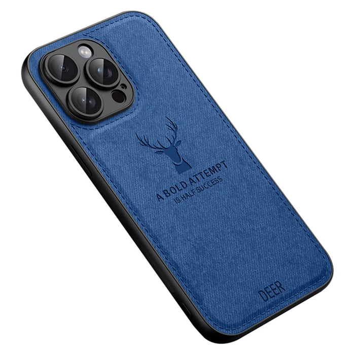 For iPhone 12 Pro Case Imprinted Deer Pattern PU Leather Coating Phone Back Cover - Blue - 1