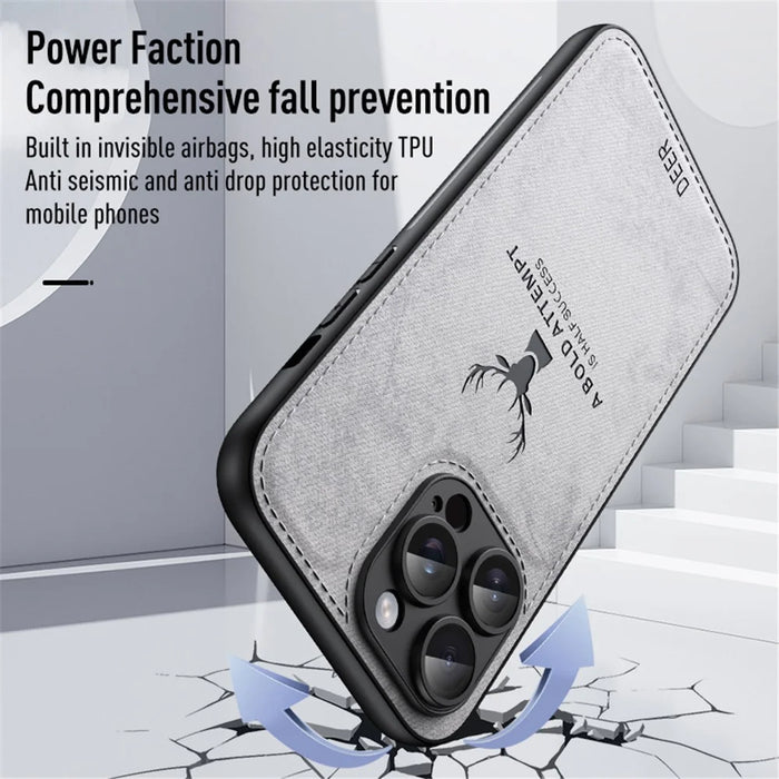 For iPhone 12 Pro Case Imprinted Deer Pattern PU Leather Coating Phone Back Cover - Blue - 4