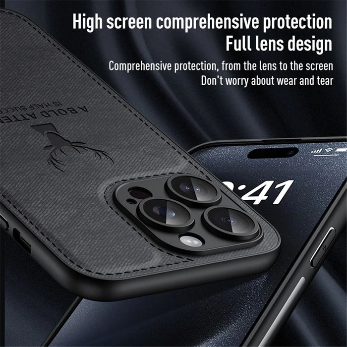 For iPhone 13 Pro Max Phone Case PU Leather Coated PC+TPU Deer Pattern Cover - Blue - 5
