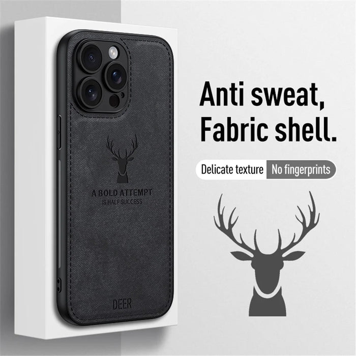 For iPhone 13 Pro Max Phone Case PU Leather Coated PC+TPU Deer Pattern Cover - Blue - 6