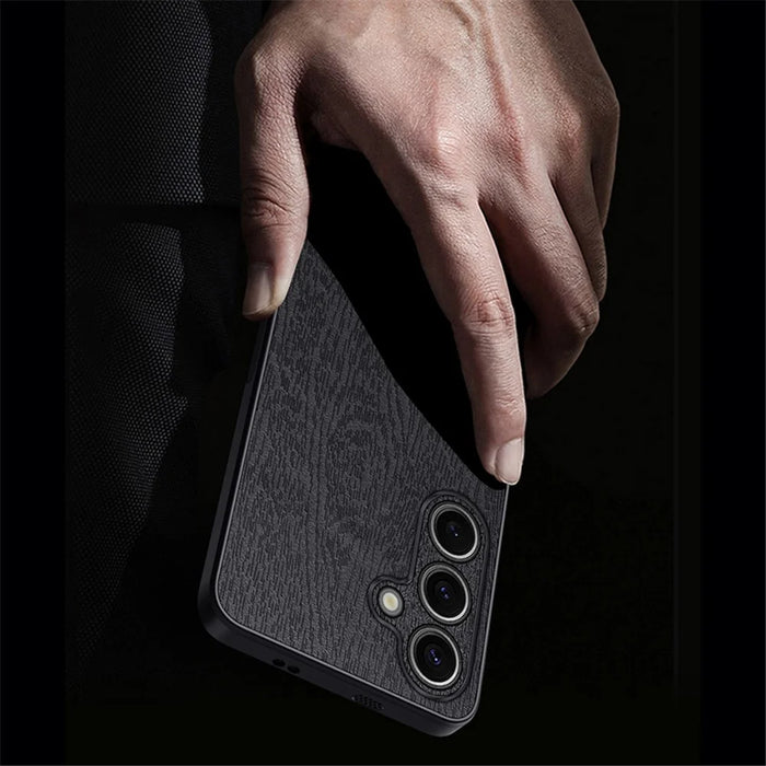 For Samsung Galaxy S23 FE Phone Case Leather+PC+TPU Cover Wood Texture - Black - 2