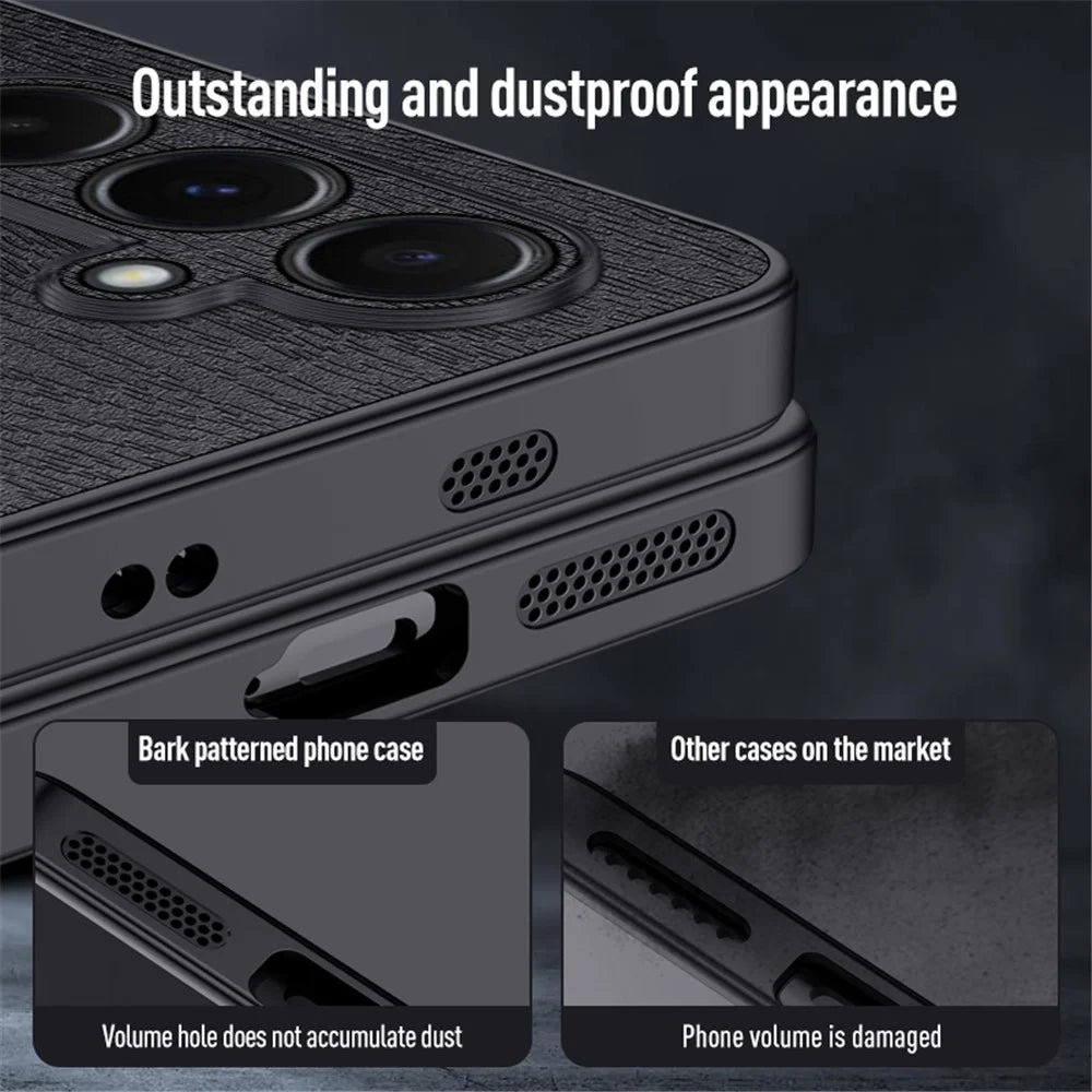 For Samsung Galaxy A55 5G Phone Case Wood Texture Leather Coated PC+TPU Anti-drop Cover - Black - 6