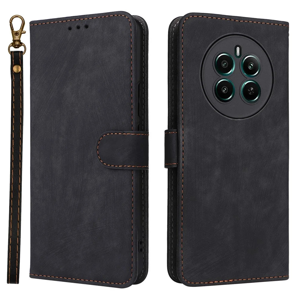 For Realme 12 4G / 12+ 5G / Narzo 70 Pro 5G / Narzo 70 5G / P1 5G / 13 4G Wallet Case RFID Blocking TPU Inner Shell Leather Phone Cover - Black - 1