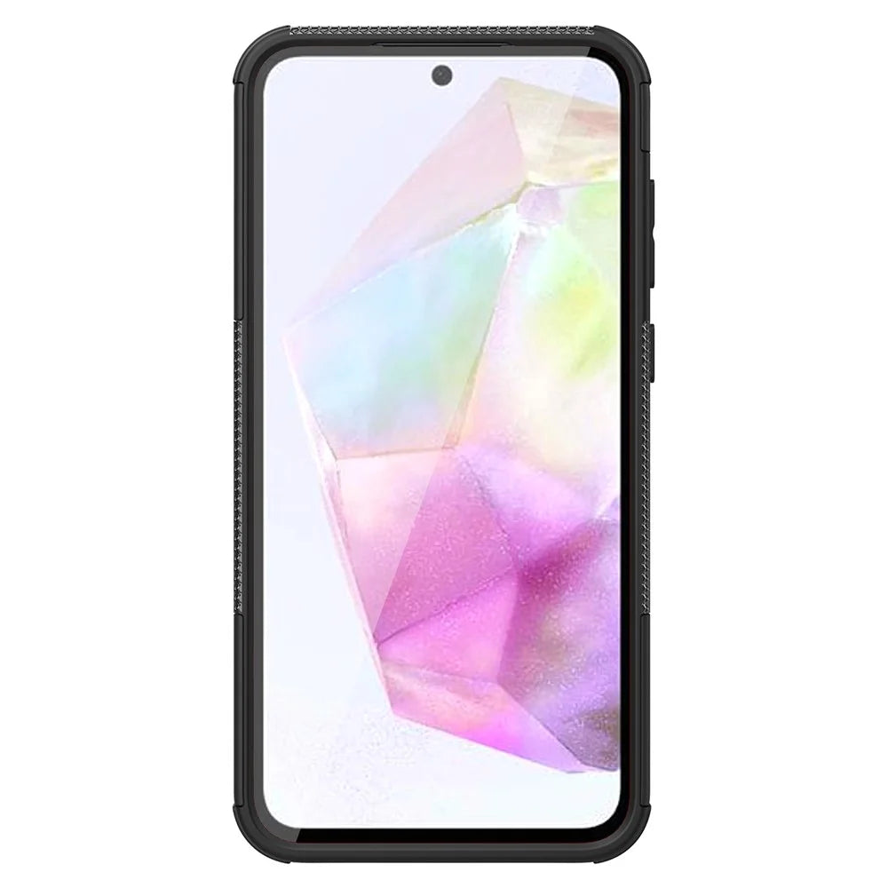 For Samsung Galaxy A35 5G Case Tyre Pattern PC+TPU Kickstand Phone Cover - Black - 5