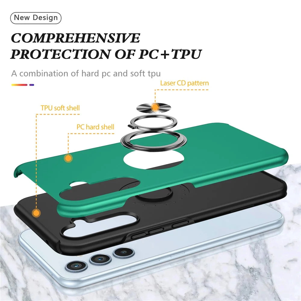 For Samsung Galaxy A55 5G Case Slim-Fit PC+TPU Phone Cover with Kickstand - Blackish Green - 5