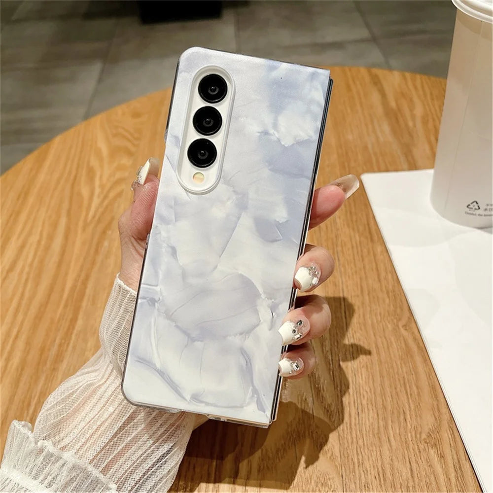For Samsung Galaxy Z Fold3 5G Cell Phone Case Bump Proof Hard PC Rococo Style Cover - White - 2