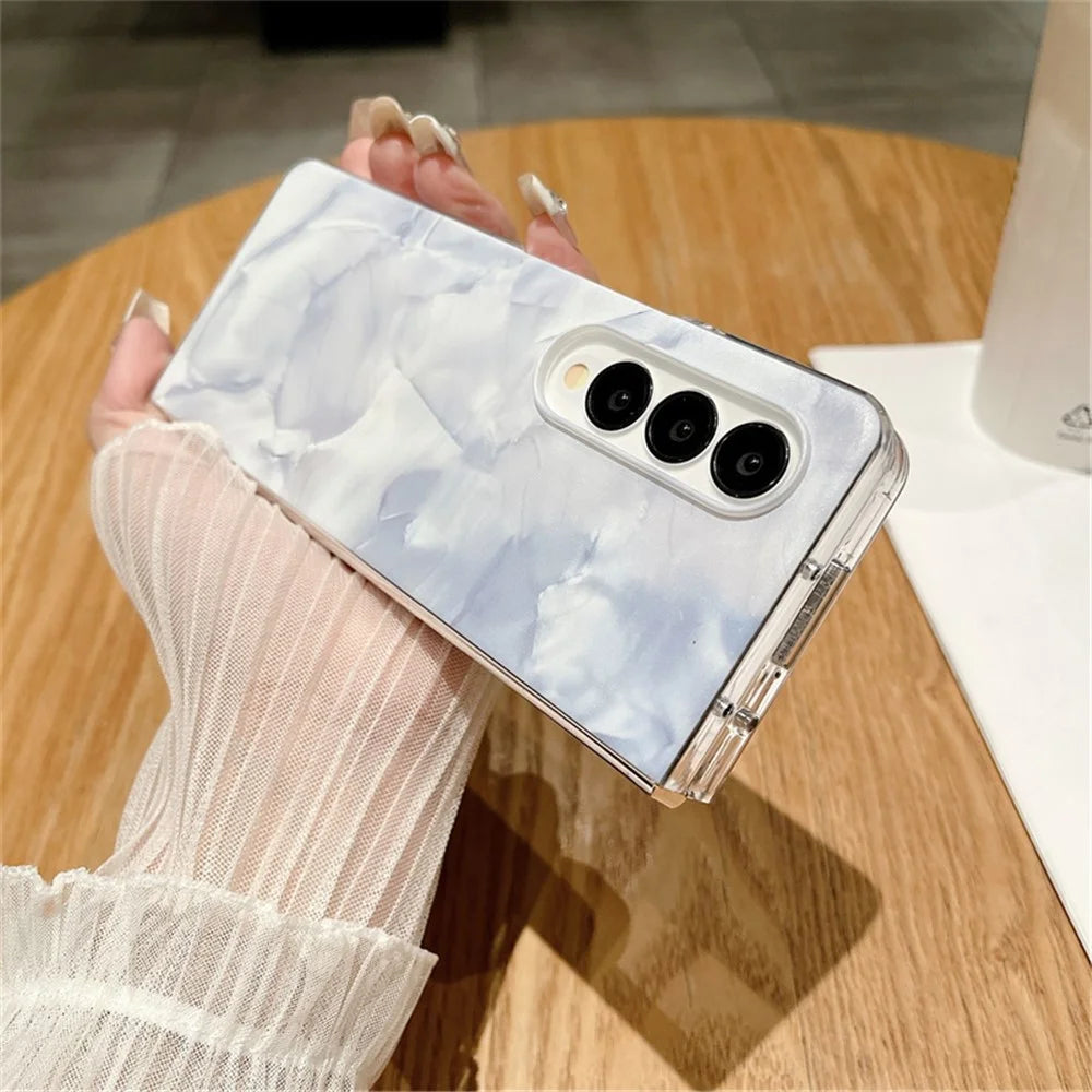For Samsung Galaxy Z Fold3 5G Cell Phone Case Bump Proof Hard PC Rococo Style Cover - White - 3