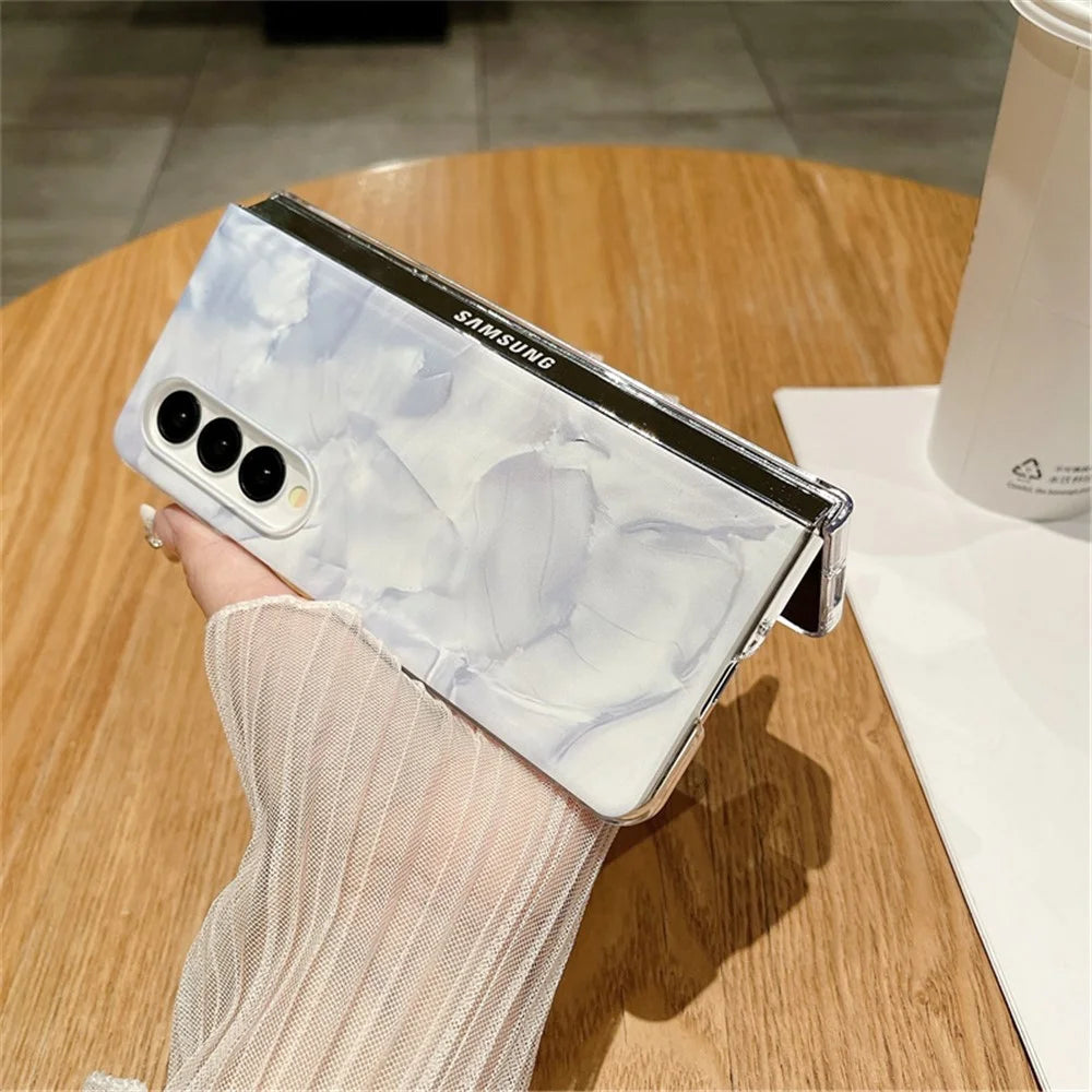 For Samsung Galaxy Z Fold3 5G Cell Phone Case Bump Proof Hard PC Rococo Style Cover - White - 4