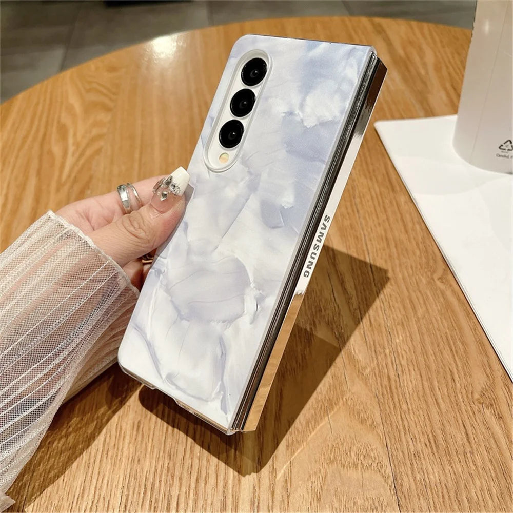 For Samsung Galaxy Z Fold3 5G Cell Phone Case Bump Proof Hard PC Rococo Style Cover - White - 5