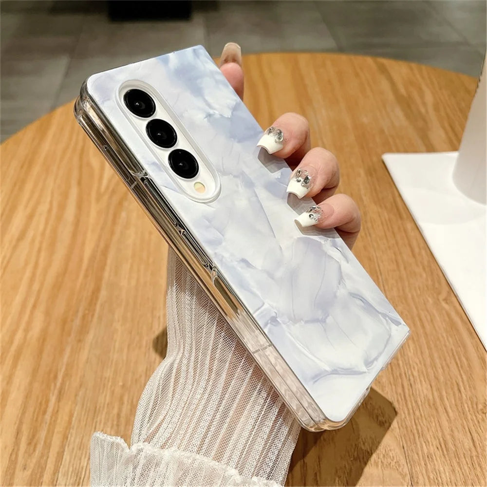For Samsung Galaxy Z Fold3 5G Cell Phone Case Bump Proof Hard PC Rococo Style Cover - White - 6