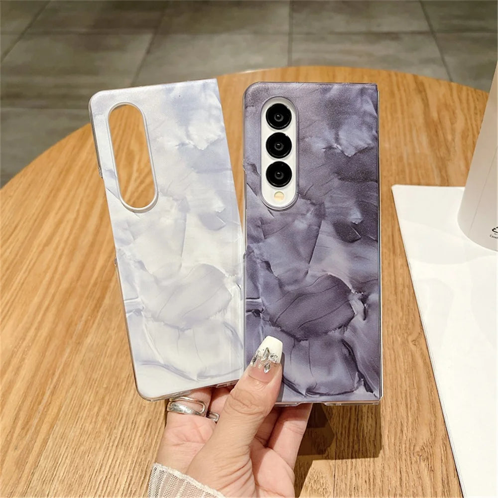 For Samsung Galaxy Z Fold3 5G Cell Phone Case Bump Proof Hard PC Rococo Style Cover - White - 7