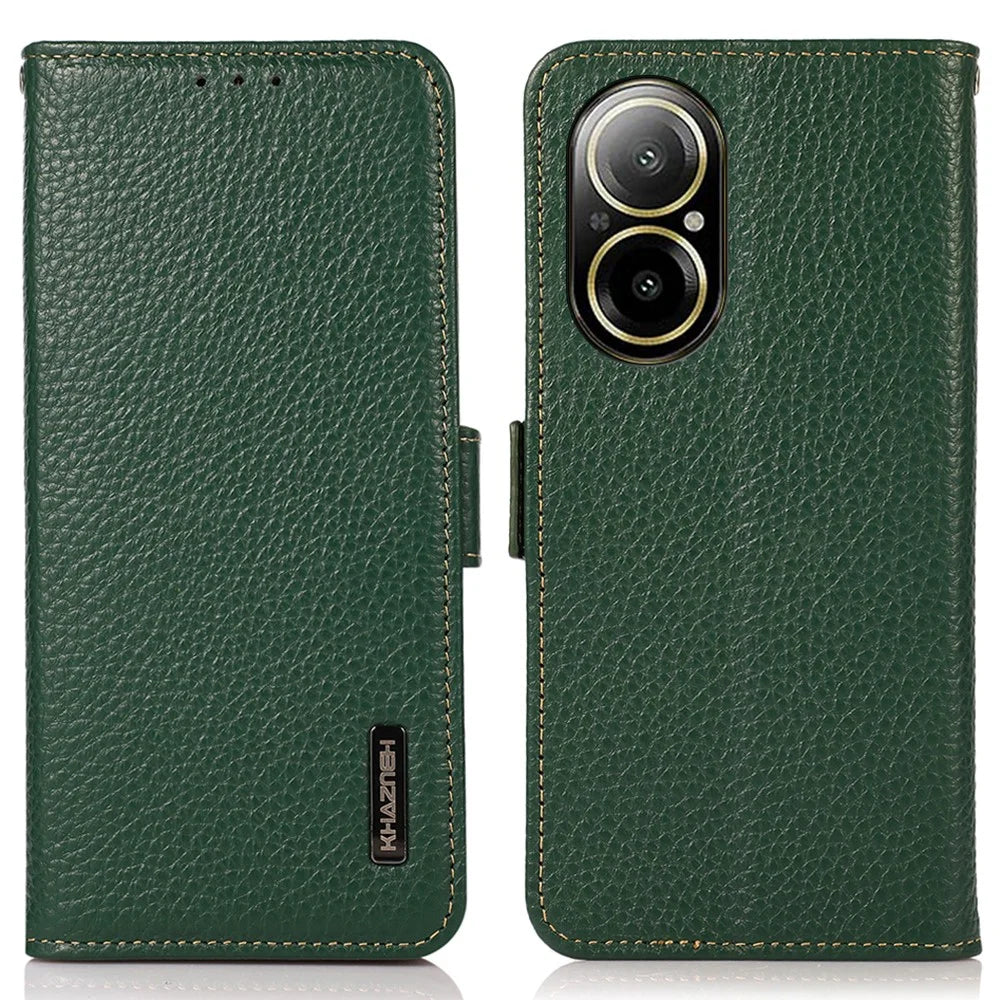 KHAZNEH For Realme C67 4G Case Litchi Texture RFID Blocking Shockproof Phone Cover - Green - 1