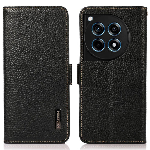 KHAZNEH For OnePlus Ace 3 5G / 12R 5G Magnetic Phone Case Litchi Texture RFID Blocking Anti-drop Cover - Black - 1