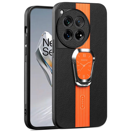 KADEM For OnePlus 12R 5G / Ace 3 5G Cover PU+TPU+Acrylic Kickstand Cell Phone Case - Orange - 1