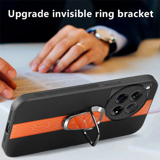 KADEM For OnePlus 12R 5G / Ace 3 5G Cover PU+TPU+Acrylic Kickstand Cell Phone Case - Orange - 2