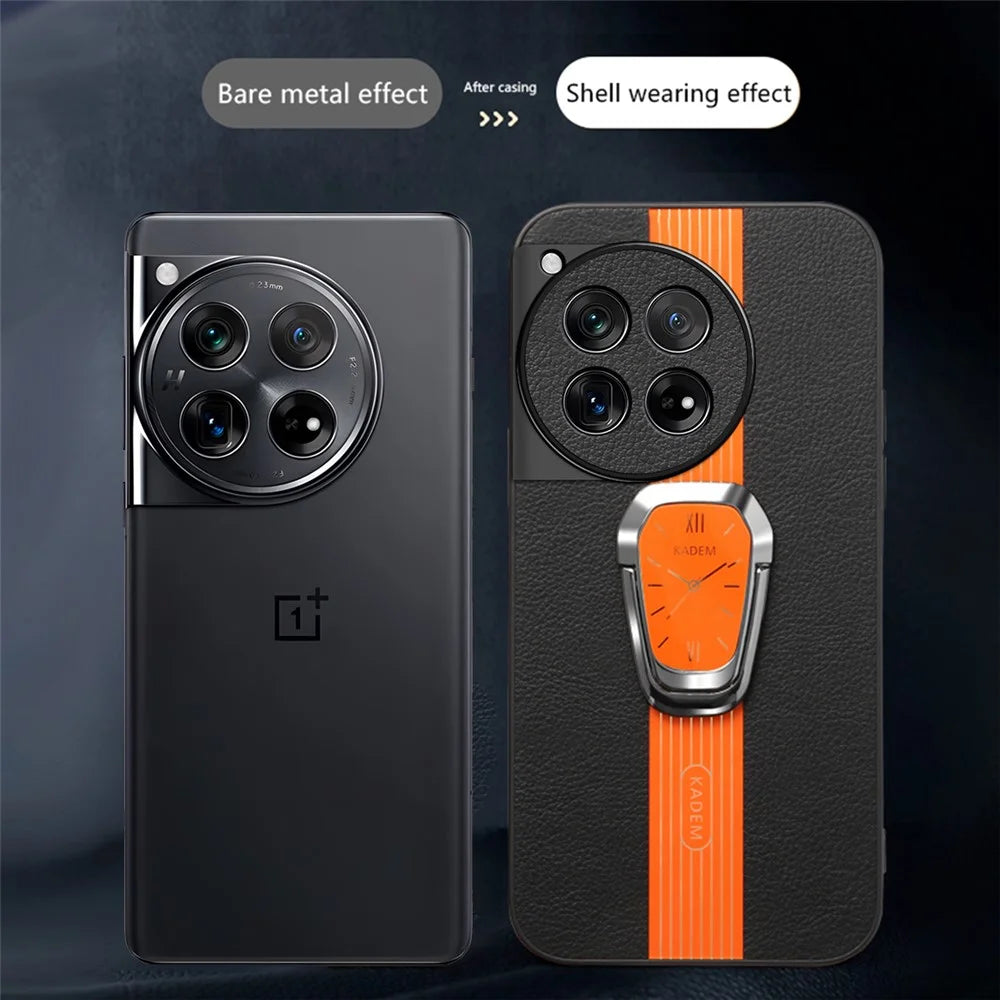 KADEM For OnePlus 12R 5G / Ace 3 5G Cover PU+TPU+Acrylic Kickstand Cell Phone Case - Orange - 3