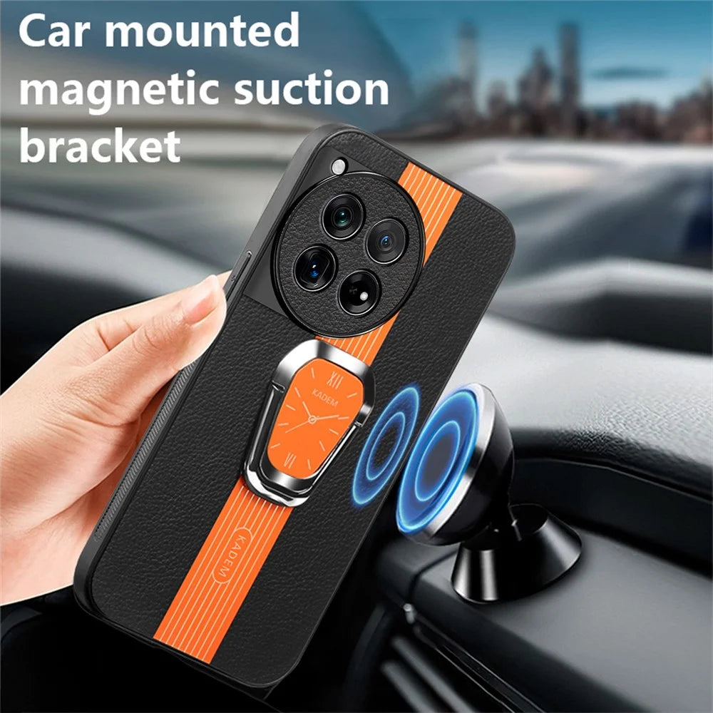 KADEM For OnePlus 12R 5G / Ace 3 5G Cover PU+TPU+Acrylic Kickstand Cell Phone Case - Orange - 4