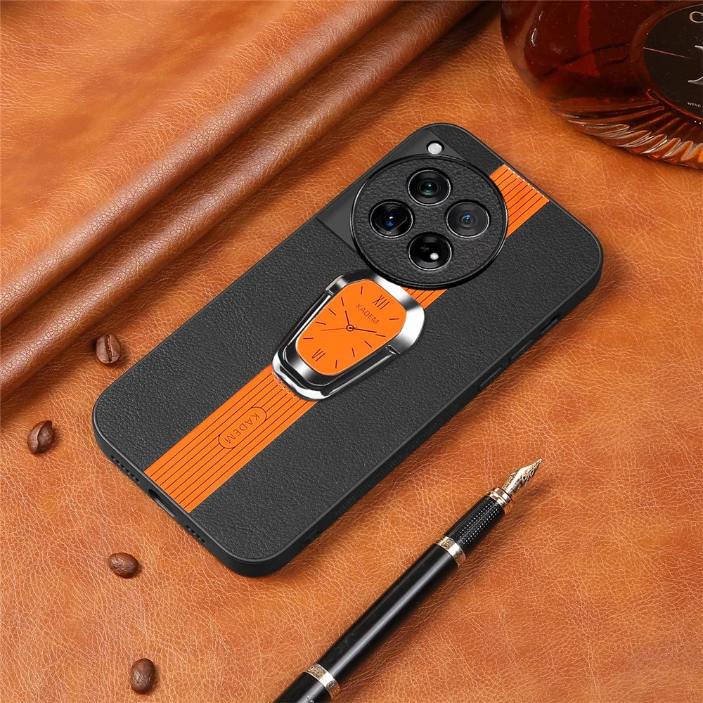 KADEM For OnePlus 12R 5G / Ace 3 5G Cover PU+TPU+Acrylic Kickstand Cell Phone Case - Orange - 5