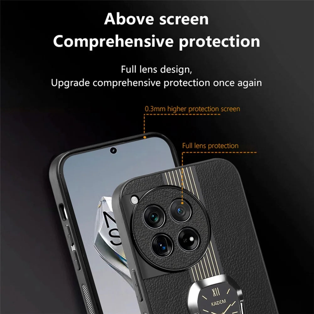 KADEM For OnePlus 12R 5G / Ace 3 5G Cover PU+TPU+Acrylic Kickstand Cell Phone Case - Orange - 7
