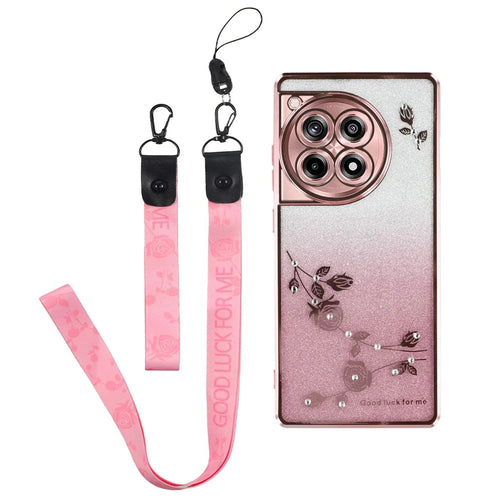 KADEM For OnePlus Ace 3 5G / 12R 5G Case Rhinestone Decor Gradient TPU Phone Cover - Rose Gold - 1