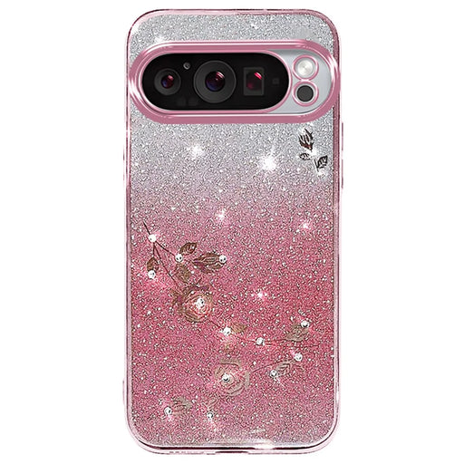 KADEM For Google Pixel 9 Pro XL Gradient Glitter Case Soft TPU Phone Cover with Lanyard - Rose Gold - 2