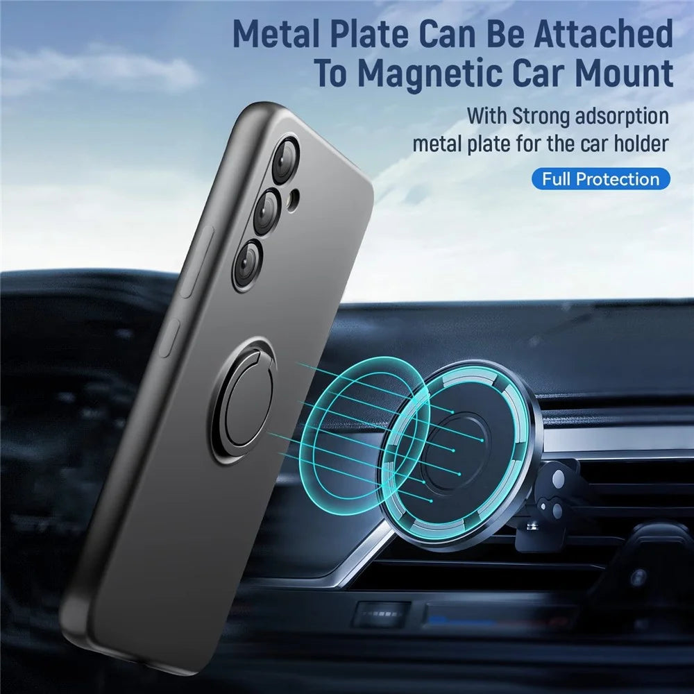 For Samsung Galaxy S23 FE Kickstand Case Liquid Silicone Phone Cover with 2.5D Arc Edge Tempered Glass Film - Black - 5